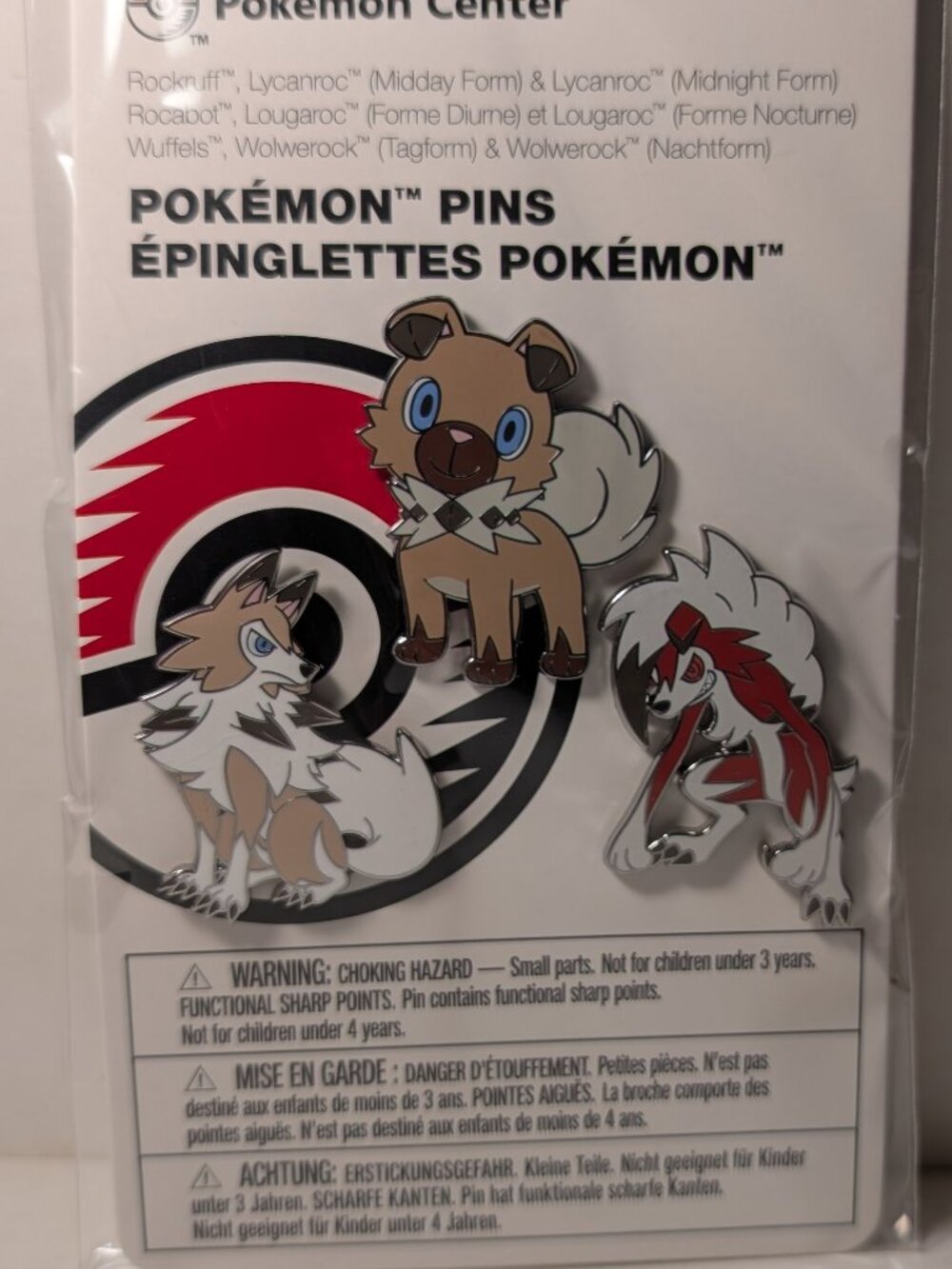 Pokemon TCG Rockruff & Lycanroc Enamel Pins Set Of 3 Official Nintendo Badges